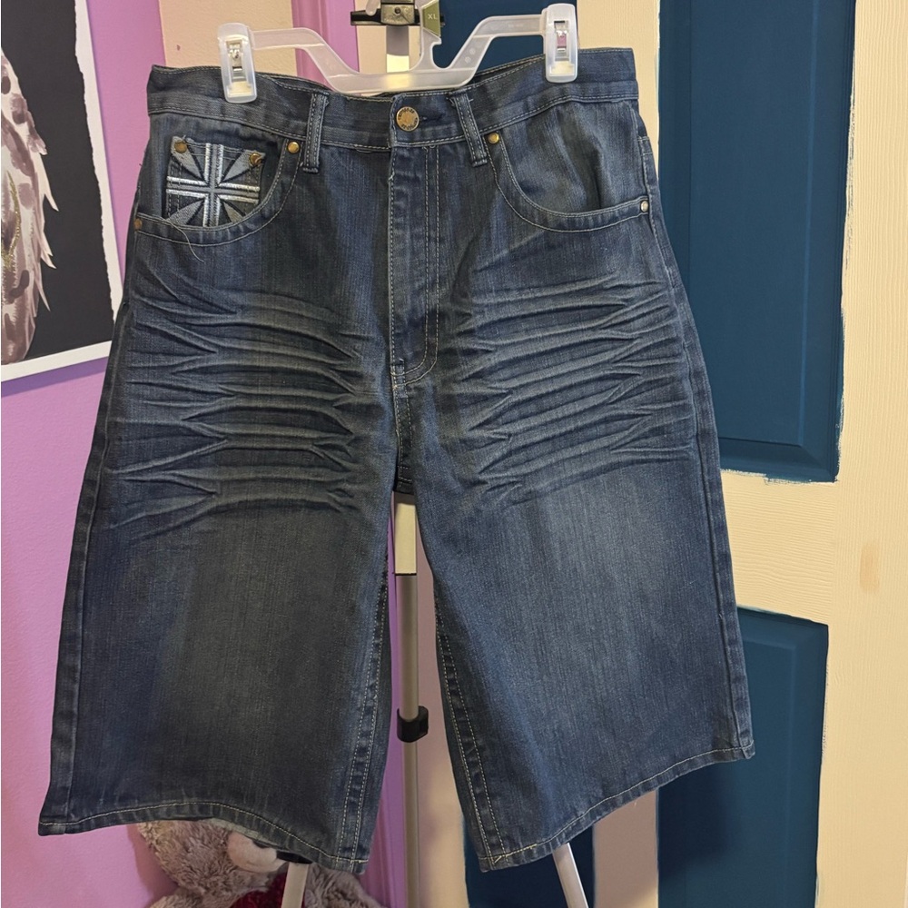 Indigo Dark Blue Jean Shorts with Union Jack Detail